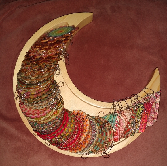 BOGO SALE Big Bohemian Flower Mandala Earrings Wood Purple Green Hippie Festival - Picture 9 of 10